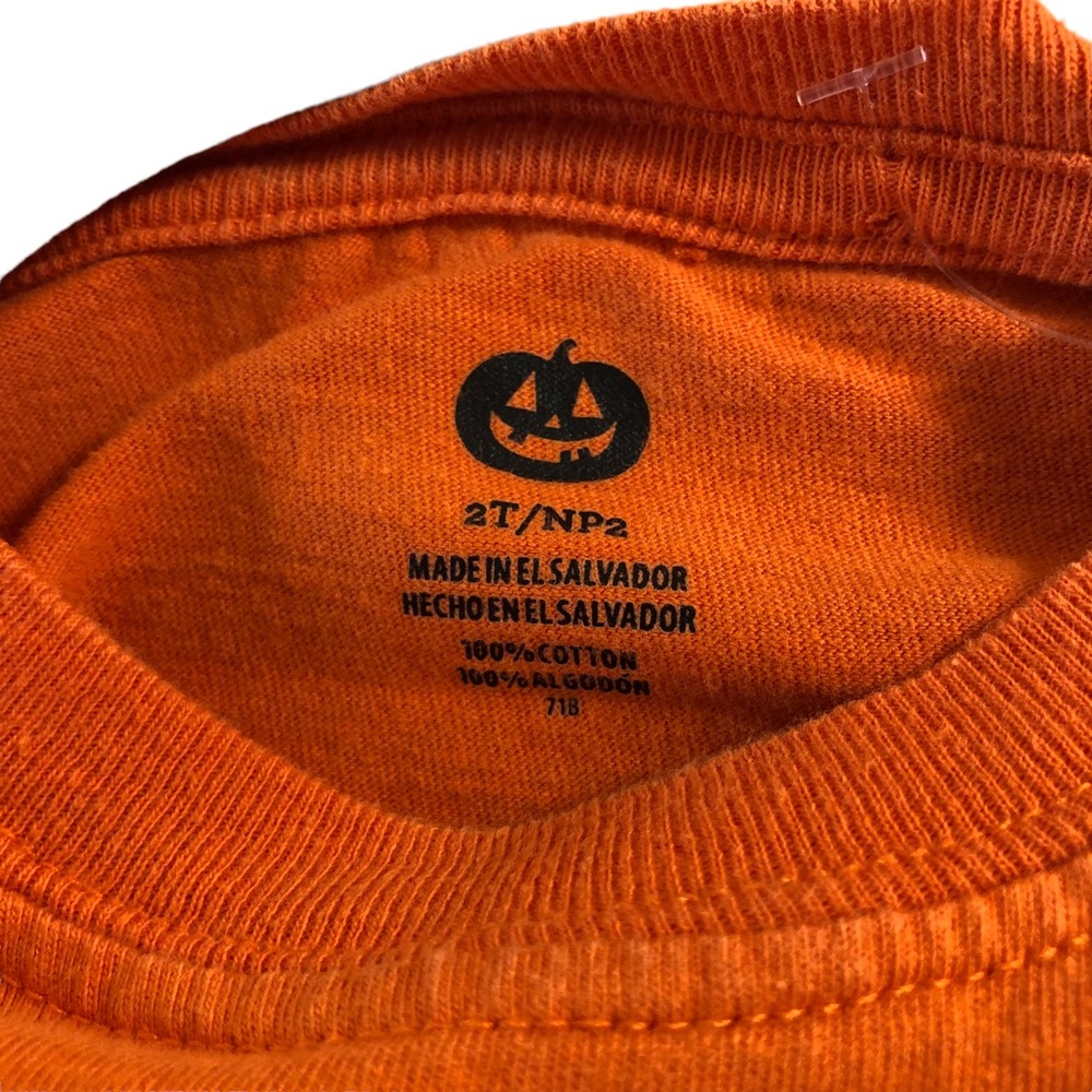 2T Boys or Girls Halloween Top Shirt with Pumpkin Face Long Sleeve in Orange - Picture 3 of 4